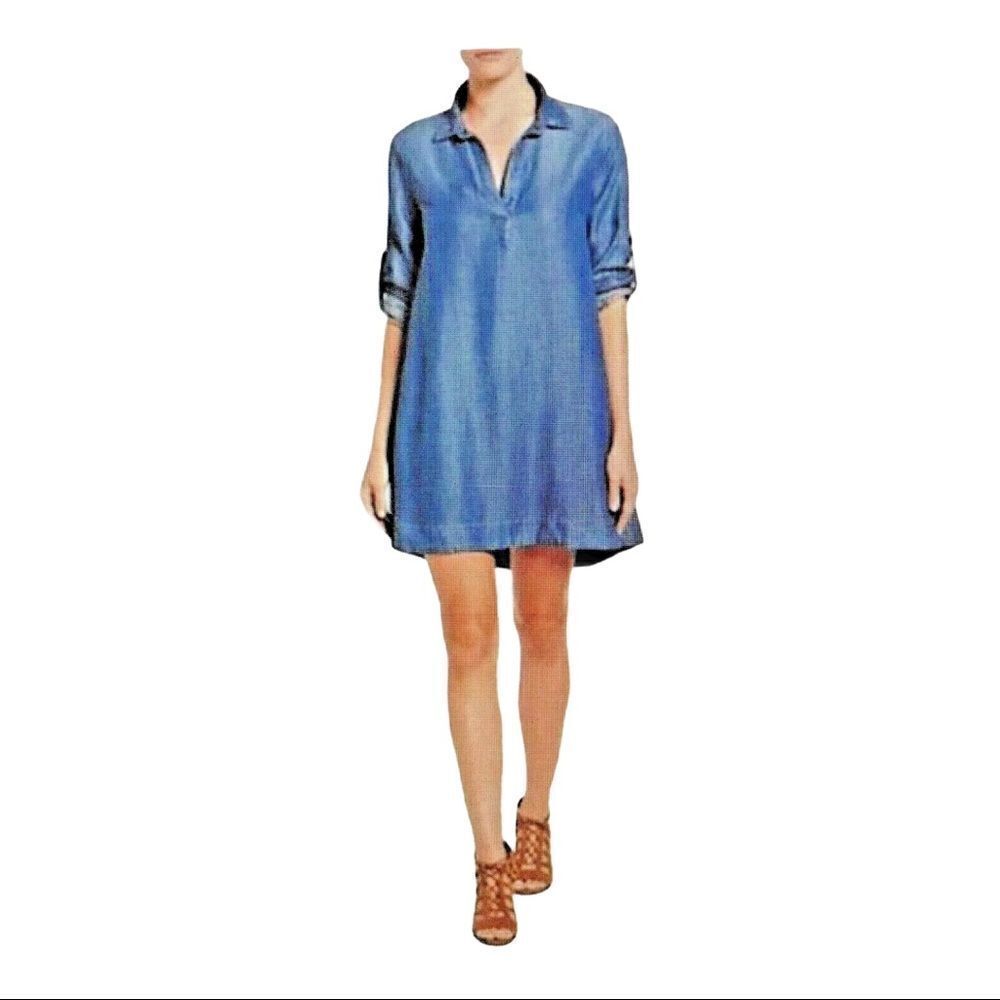 Anthropologie Cloth & Stone Acata Chambray Tencel Shift Dress S Causal Relaxed